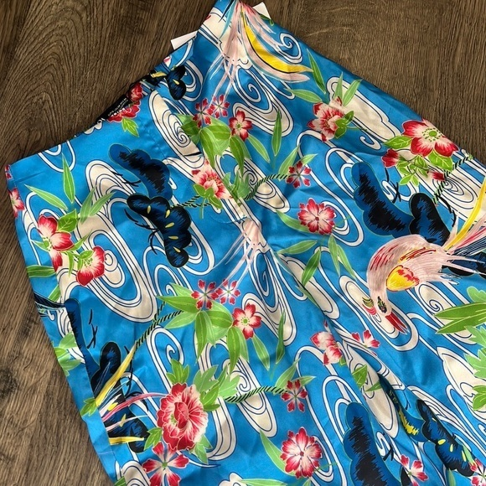 Zara‎ women’s bright floral silk light wide leg 70 style pants xs NWT